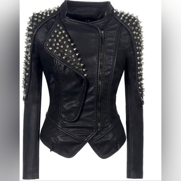 Jackets & Blazers - Faux Leather Rivet Spikey Motorcycle Jack